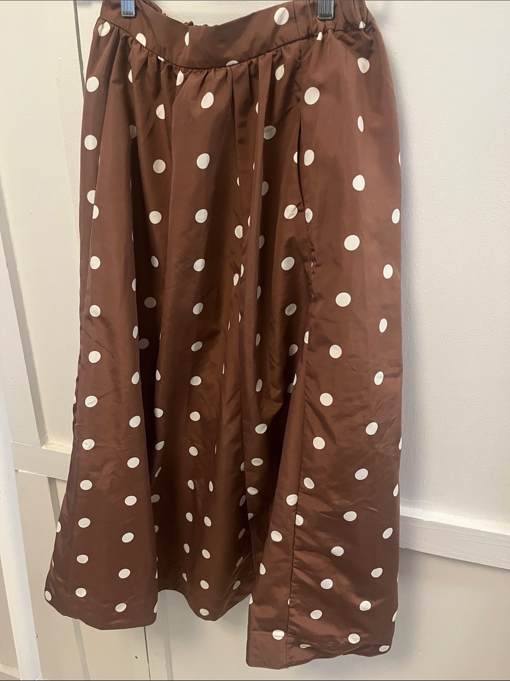 Old Navy Brown Maxi Skirt with White Polka Dots
